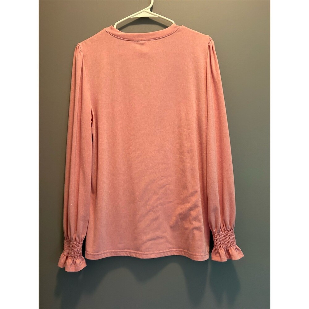 Funlingo Blouse Womens Size L Mauve Pink Long Sleeve Pleated Smocked Cuffs - Picture 5 of 9